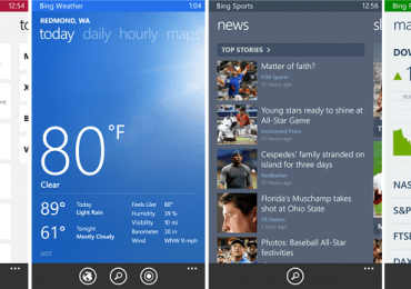 Microsoft выпустила приложения «Bing Новости», «Bing Погода», «Bing Спорт» и «Bing Финансы» для WP8