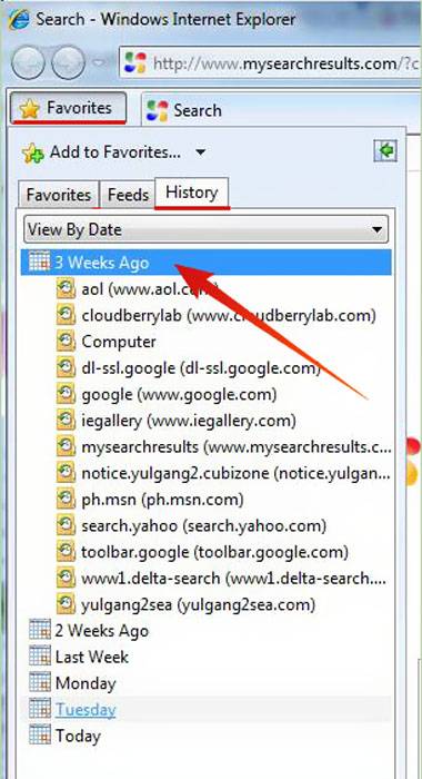 Просмотр истории во всех браузерах Internet Explorer